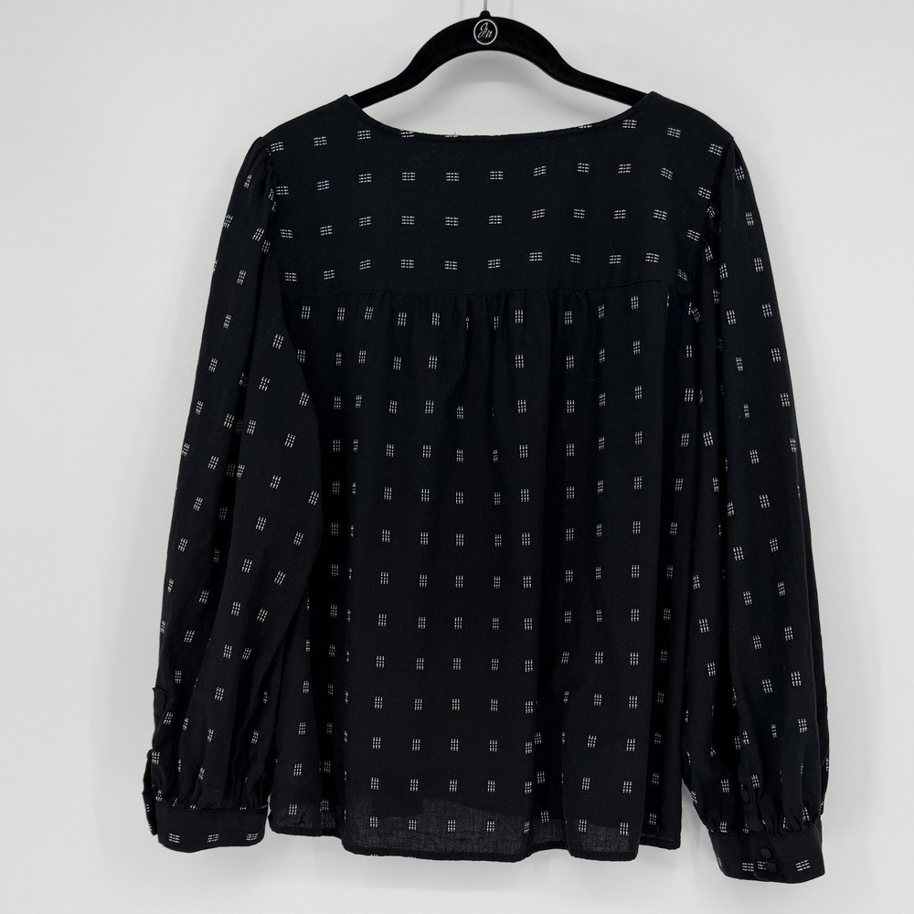 100% Cotton Madewell Black Dobby Dash Button Front V-Neck Wrap Blouse Top XL - Picture 9 of 11